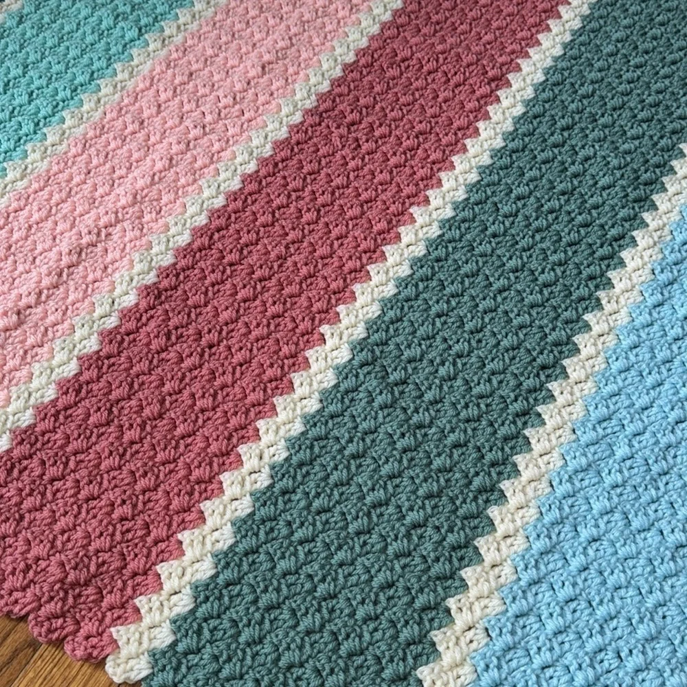 Crochet striped blanket‎ throw long vintage warm knit